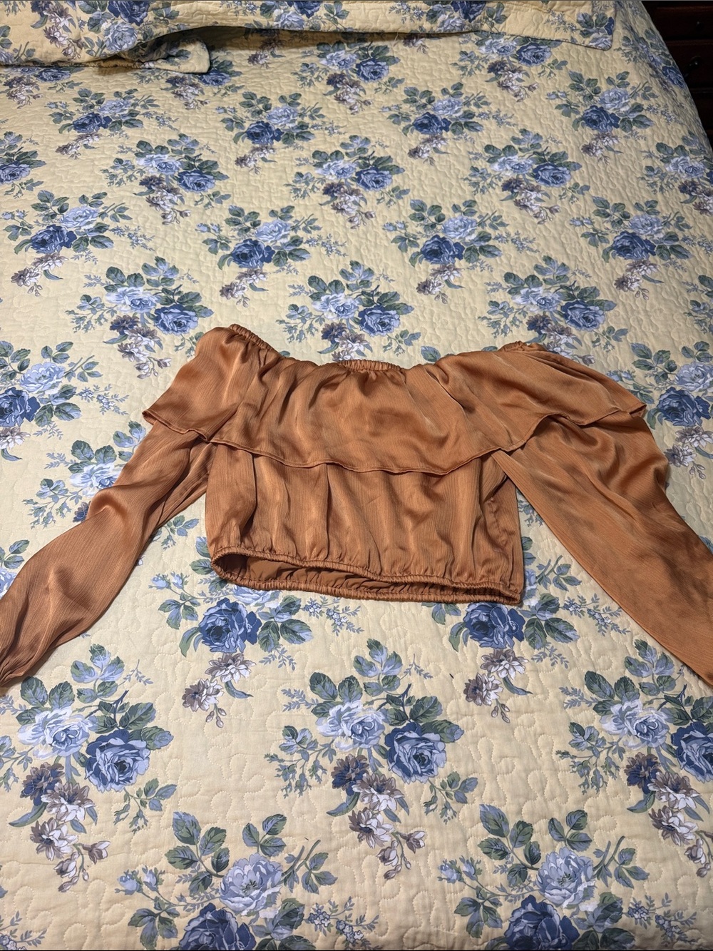 Rust Orange Off-Shoulder Ruffle Crop Top - Picture 2 of 2